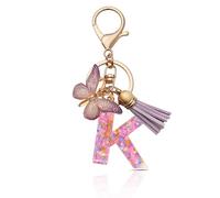 CHUQING Portachiavi da ragazza, con lettera e ciondolo a farfalla, con lettera iniziale, regalo, Lilla-K., S