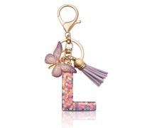 CHUQING Portachiavi da ragazza, con lettera e ciondolo a farfalla, con lettera iniziale, regalo, Lilla-l., S