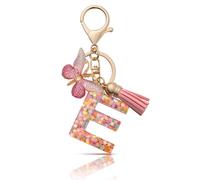 CHUQING Portachiavi da ragazza, con lettera e ciondolo a farfalla, con lettera iniziale, regalo, Rosa-e, S