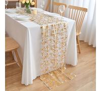 CHUQING Tischläufer Gold Tischdeko Geburtstag Tischband Hochzeit Vintage Golden Chiffon Transparentes Glitzer Tischläufer 70 cm x 3 m