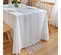 CHUQING Tischläufer Silber Glitzer 70 cm x 3 m Chiffon Tischläufer Hochzeit Tischdeko Transparentes Tischband