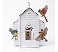 Church-Shaped Metal Solar Bird Feeder for Outdoors - Weatherproof Hanging Feeder with 5 LB Capacity & Drainage - Illuminated Yard Decor & Unique Gift for Garden Lovers