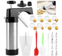 Churro Maker Machine, kit pistola per churros in acciaio inox, pistola per biscotti con sac à poche, 8 beccucci, 8 dischi per biscotti, 2 pennelli e spatola per crema