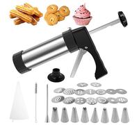 Churro Maker Machine, macchina per churro in acciaio inox, pistola per biscotti, kit per la preparazione di churro per la casa con 8 beccucci per tubazioni, 16 dischi per biscotti, kit per pistola per