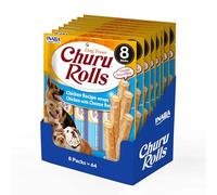 Churu Rolls by INABA - Confezione di 8 pacchetti di dolcetti per cani, sapore di pollo e formaggio (64 x 12 g in totale) / bastoncini croccanti con prelibatezze cremose per cani, spuntino delizioso e