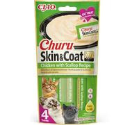 Churu Skin & Coat di INABA Cat Treat - Pollo con Capesante - 1 confezione (4 x 14 g totali), morbido e cremoso per gatti, spuntino delizioso e salutare, purée Food Topper, naturale, senza cereali