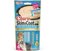 Churu Skin & Coat di INABA Cat Treat - Tonno con Capesante - 1 confezione (4 x 14 g totali) / Soft & Creamy Cat Treat, delizioso & Healthy Snack, Purée Food Topper, naturale, senza cereali