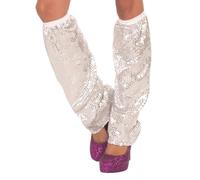 churuso Calze alte alle gambe con paillette, con maniche scintillanti, per feste di danza 80, per donne e ragazze, Harajuku, bianco, [EINHEITSGRÖSSE]