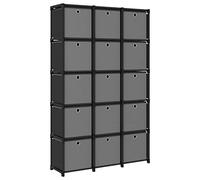 Chusui Scaffale a 15 cubi, libreria, libreria, libreria, libreria, scaffalatura camera, armadio ufficio, scaffale per libri, con scatole tessuto nero 103 x 30 x 175,5 cm