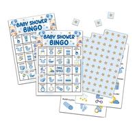 Chuxvon Carte da bingo con orso palloncino, gioco di bingo blu acquerello per baby shower, per 24 giocatori, giochi per feste di rivelazione di genere, attività per amici di famiglia, bomboniere per