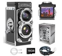 CHUZHAO - Fotocamera digitale retrò, mini fotocamera TLR vintage con mirino a livello della vita, video FHD 1080p, autofocus da 12 MP, con filtro bianco e nero, scheda da 16 GB, per principianti