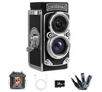 CHUZHAO - Mini fotocamera digitale retrò, stile TLR vintage, punto e scatta, con messa a fuoco automatica, compatta e portatile, scheda da 16 GB inclusa, ideale per principianti, adolescenti, bambini