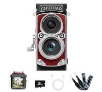 CHUZHAO - Mini fotocamera digitale vintage, portatile, stile TLR retrò, punta e scatta compatta, piccola tasca, 1080p, video FHD 12 MP, autofocus, fotocamera per vlogging con scheda da 16 GB (rosso)