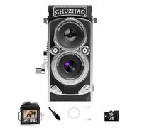 CHUZHAO - Mini fotocamera digitale vintage, portatile, stile TLR retrò, punta e scatta compatta, piccola tasca, video FHD 1080p, 12 MP, autofocus, fotocamera per vlogging con scheda da 16 GB (nero)