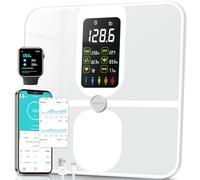 CHWARES Bilancia Pesapersone Digitale, Ampio Schermo Bilancia Pesapersone Ricaricabile, Analizzatore di Composizione Corporea con 15 Metriche, per BMI Frequenza Cardiaca, Max 400lb, Bianco