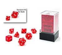 Chessex Set di dadi - Set di dadi poliedrici in plastica traslucida rosso/bianco da 10 mm - Dungeons and Dragons D&D DND TTRPG Dadi - Include 7 dadi - D4 D6 D8 D10 D12 D20 D%
