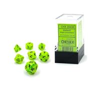 Chessex Set di dadi Mini Vortex 7 dadi poliedrici (D4 D6 D8 D10 D12 D20 D%) Verde brillante e nero