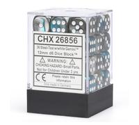 chx 26856 - set 36 dadi 6 facce 12 mm gemini - steel-teal w/white