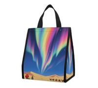 CHYDANY Aurora Desert - Borsa per la spesa, isolata e fresca, pieghevole e riutilizzabile, borsa per il pranzo per generi alimentari, lavoro, feste, viaggi, picnic, 26,9 x 25,9 x 16 cm