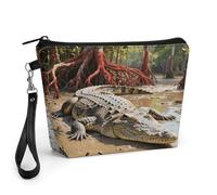 CHYDANY Borsa per il trucco con coccodrillo che si crogiola al sole, in pelle PU, astuccio per trucchi con manico e cerniera, borsa per cosmetici, per mamma, amici e donne, 22 x 6,6 x 14 cm