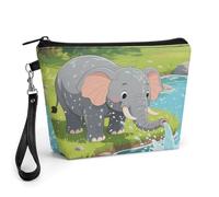 CHYDANY Borsa per il trucco con elefante che prende un bagno, in pelle PU, astuccio per trucchi con manico e cerniera, borsa per cosmetici, per mamma, amici e donne, 22 x 6,6 x 14 cm