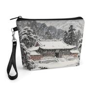 CHYDANY Borsa per il trucco con tempio antico in montagna, in pelle PU, astuccio per trucchi con manico e cerniera, borsa per cosmetici, per mamma, amici e donne, 21 x 6,6 x 14 cm