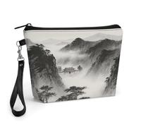 CHYDANY Borsa per il trucco con tempio antico in nebbia, in pelle PU, astuccio per trucchi con manico e cerniera, borsa per cosmetici, per mamma, amici e donne, 22 x 6,6 x 14 cm