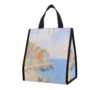 CHYDANY Borsa per la spesa, colorata per villaggio di pescatori, isolata e fresca, pieghevole e riutilizzabile, borsa per il pranzo per generi alimentari, lavoro, feste, viaggi, picnic, 26,9 cm di