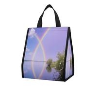 CHYDANY Borsa per la spesa con doppio arcobaleno sul lago, isolata e fresca, pieghevole e riutilizzabile, borsa per il pranzo per generi alimentari, lavoro, feste, viaggi, picnic, 26,9 cm di altezza x