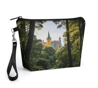 CHYDANY Borsa per trucchi colorata con palazzi e foreste, in pelle PU, astuccio per trucchi con manico e cerniera, borsa per cosmetici, per mamma, amici e donne, 22 x 6,6 x 14 cm