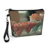 CHYDANY Borsa per trucchi con molte caramelle, in pelle PU, astuccio per trucchi con manico e cerniera, borsa per cosmetici, per mamma, amici e donne, 22 x 6,6 x 14 cm