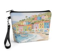 CHYDANY Colorful Town - Trousse per trucchi in pelle PU, con manico e cerniera, borsa per cosmetici, per mamma, amici e donne, 21 x 6,6 x 14 cm