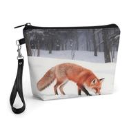 CHYDANY Fox Foraging in The Snow - Borsa per il trucco, in pelle PU, con manico e cerniera, borsa per cosmetici, per mamma, amici e donne, 22 x 6,6 x 14 cm