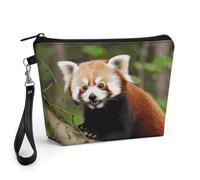 CHYDANY Little Red Panda, trousse per trucchi in pelle PU, astuccio per trucchi con manico e cerniera, borsa per cosmetici, per mamma, amici e donne, 22 x 6,6 x 14 cm
