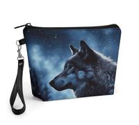 CHYDANY Lonely Wolf - Trousse per trucchi, in pelle PU, con manico e cerniera, per mamma, amici e donne, 21 x 6,6 x 14 cm