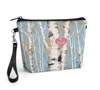 CHYDANY Love Birch Tree - Trousse per trucchi, in pelle PU, con manico e cerniera, borsa per cosmetici, per mamma, amici e donne, 21 x 6,6 x 14 cm