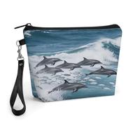 CHYDANY Trousse per trucchi con delfino nel mare, in pelle PU, astuccio per trucchi con manico e cerniera, borsa per cosmetici, per mamma, amici e donne, 22 x 6,6 x 14 cm