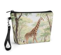 CHYDANY Una giraffa che cammina borsa per il trucco, in pelle PU, astuccio per trucchi con manico e cerniera, borsa per cosmetici, per mamma, amici e donne, 22 x 6,6 x 14 cm