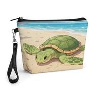 CHYDANY Una tartaruga che si crogiola al sole, borsa per il trucco, in pelle PU, astuccio per trucchi con manico e cerniera, borsa per cosmetici, per mamma, amici e donne, 22 x 6,6 x 14 cm