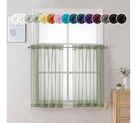 Chyhomenyc Coppia di tende velate per finestre, 91,4 cm di lunghezza, in voile trasparente, corte per piccole finestre, per bagno, bar, soggiorno, set da 2, 106 x 91 cm (larghezza x lunghezza), tasca