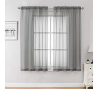 Chyhomenyc Set di 2 tende in voile velato per finestre, lunghe 137 cm, con doppia tasca superiore per asta, per piccole finestre, bagno, soggiorno, camera da letto, 106 x 137 cm, grigio antracite