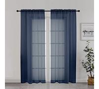 Chyhomenyc Set di 2 tende velate in voile con tasca per asta, per soggiorno, camera da letto, tendaggi per finestre, tende semi velate per cortile, patio, villa, salone, 106 x 183 cm, blu navy