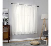 Chyhomenyc Set di 2 tende velate in voile semitrasparente, 160 cm, con tasca per asta, per sala da pranzo, camera da letto, soggiorno, ognuna 106 x 160 cm (larghezza x lunghezza), set da 2, avorio