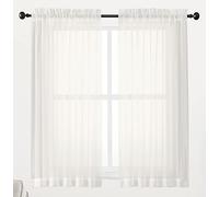 Chyhomenyc Set di 2 tende velate per finestre, color avorio, 114 cm, in voile, con filtro della luce, per piccole finestre, soggiorno, camera da letto, tasca per asta, 106 x 114 cm (larghezza x
