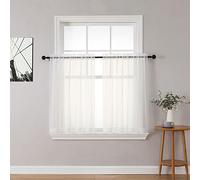 Chyhomenyc Set di tende trasparenti da cucina, 106,7 x 91,4 cm di lunghezza, per piccole finestre, bagno/caffetteria, soggiorno, casale, 2 pezzi, tasca per aste, avorio