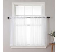 Chyhomenyc Tende trasparenti bianche, lunghezza 91,4 cm, set di 2 pannelli, in voile con tasca per bastone, con tasca per bastone, per bagno, soggiorno, casa colonica, piccole finestre, ognuna da 106