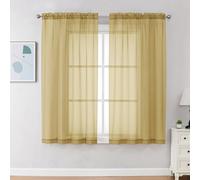 Chyhomenyc Tende trasparenti dorate, lunghezza 160 cm, 2 pannelli, con tasca per bastone, tende trasparenti e tende eleganti per soggiorno e camera da letto, 2 pannelli (colore: oro, 107 x 160 cm