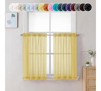 Chyhomenyc Tende trasparenti gialle lunghe 91,4 cm, 2 pannelli, in voile con tasca per bastone, con tasca per bastone, per bagno, soggiorno, casa colonica, piccole finestre, 106 x 91 cm