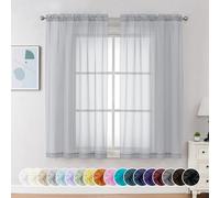 Chyhomenyc Tende trasparenti grigie chiare lunghe 137 cm, 2 pannelli, con tasca per bastone, in voile, per soggiorno, camera da letto, piccole finestre, 106 x 114 cm