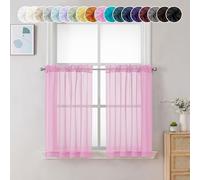 Chyhomenyc Tende trasparenti rosa a fili, lunghezza 61 cm, trattamento per finestre piccole per bagno, soggiorno, cantina, tende corte per bastone, 106 x 61 cm, 2 pannelli